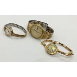 A Victorian 9 ct rose gold ladies watch on 9 ct gold expandable strap along with a 9ct gold