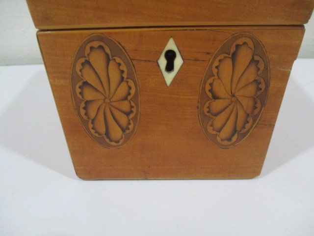 A Georgian inlaid tea caddy with shell decoration and ivory escutcheon - Image 4 of 6