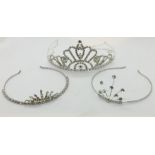 Three tiaras set with crystals