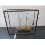 A model ship of the schooner "Halifax" in wooden case