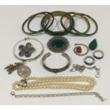 a collection of malachite and silver jewellery etc