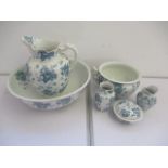 A Victorian blue and white jug and bowl set etc