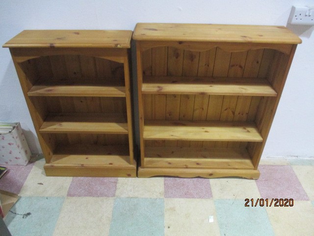 Two pine freestanding bookcases