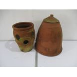 A terracotta rhubarb forcer with lid along with another pot
