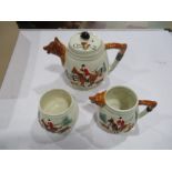 A "Hunting" Teapot with creamer jug and sugar bowl