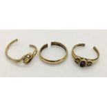 Three 9 ct scrap gold rings, total weight 6.9g