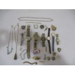 A collection of watches and jewellery including a gold coloured watch link (1.03g)