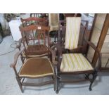 A pair of Edwardian upholstered bedroom chairs and one other
