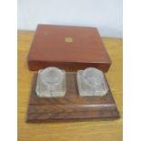 An oak inkwell along with a mahogany cutlery box