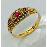 A Victorian diamond and ruby 5 stone ring, size O