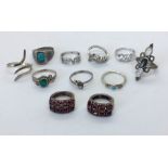 A collection of 925 silver rings etc.