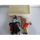 Two Pelham puppets, Rupert the bear and a Witch