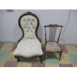 A Victorian nursing chair along with a tapestry seated stick back chair