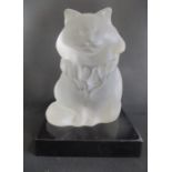 An Austrian frosted glass cat on stand, height including stand 18cm