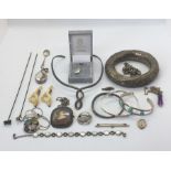 A collection of 925 silver and other jewellery including a torque, hatpins etc.