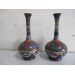 A pair of cloisonne onion shaped bottle vases, 25cm height