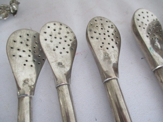 Five continental 800 silver 'opium spoons'/mate spoons some with overlaid gold decoration and one - Image 10 of 10