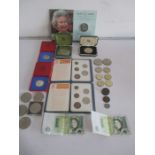 A collection of various coins and commemorative crowns etc.