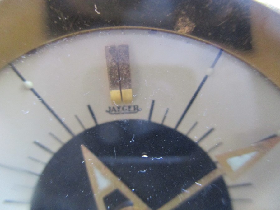 A Jaeger travel alarm clock ( stamped 73 to base) in leather case- case A/F - Image 2 of 8