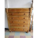 A large Victorian pine chest of six drawers