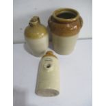 A stoneware cider flagon 'Honiton' a stoneware hot water bottle 'Colyton and Seaton' A/F and a