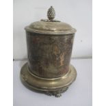 A silver plated biscuit barrel with pineapple finial by Mappin Brothers, London