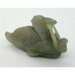 A jade mythical bird with water weed in it's beak, slight chip to tail. 6.2cm