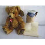 A Merrythought 2012 Olympics teddy bear along with a set of three match used tennis balls used by