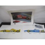A collection of Formula One unframed prints of cars including "Simply Red" by Gavin Macleod -