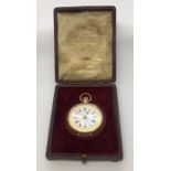 A 9ct gold continental fob watch with white enamelled dial
