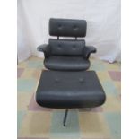 An Eames style lounge chair and ottoman stool