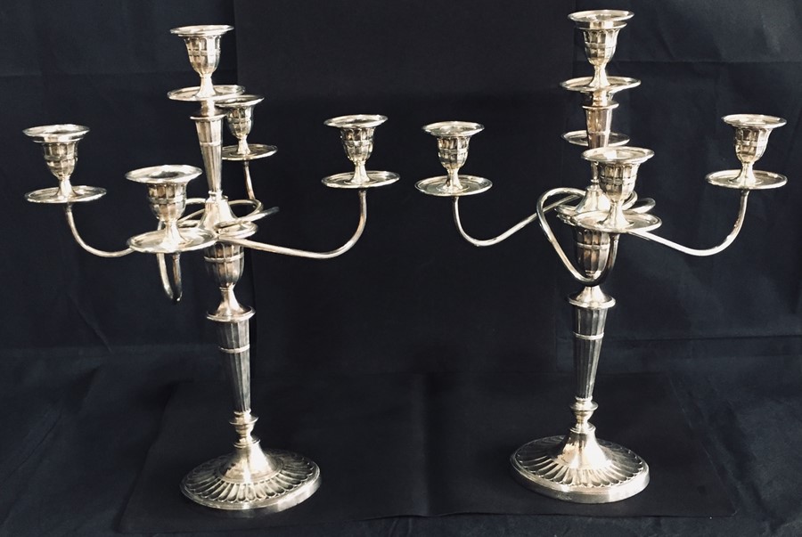 A pair of hallmarked silver 5 branch candelabra by Hawksworth Eyre Ltd, 1901.Inscribed "presented to