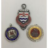 Two hallmarked silver medallions and one SCM London Fire Brigade medallion.