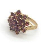 A 9ct gold garnet cluster ring