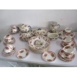 A collection of similar dinner and tea ware including Pagoda pattern