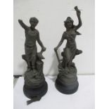 A pair of spelter figures "Agriculture" and "Travail" one A/F