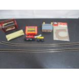 A collection of OO Gauge model railway items including Hornby 105 Locomotive, two wagons, two pieces