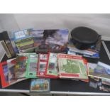 A collection of railway related items including books, DVD's, hat, videos, badges etc