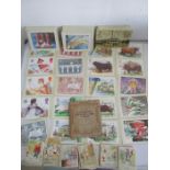 A collection of postcard picture card series "stamps" along with Kensitas "Henry" cigarette cards