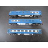 Hornby Tri-ang Blue Pullman three car train set.