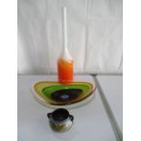 A Murano glass bowl, art glass vase and a Gouda dish