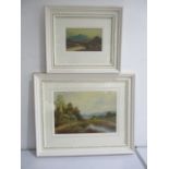 An oil painting signed G Jennings of country cottage by a river along with one other smaller with