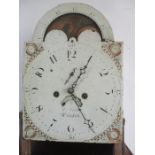 An inlaid oak cased 8 day longcase clock the hand painted dial with subsidiary dial and moon