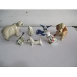 A collection of animal figurines including Royal Worcester, Szeiler etc