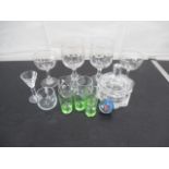 A collection of various glassware including Victorian rummer's, uranium, a marble etc