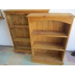 Two freestanding pine bookcases