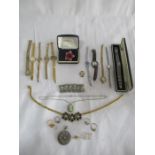 A collection of costume jewellery, watches silver etc.