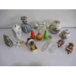 A collection of various china, ginger jar, salt and peppers, novelty items etc