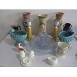 A collection of glass, china etc. including Art Deco centrepiece ( A/F), Rosenthal candlesticks,
