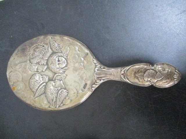 A silver backed mirror ( A/F), a silver coffee spoon along with various silver plated items - Image 7 of 11